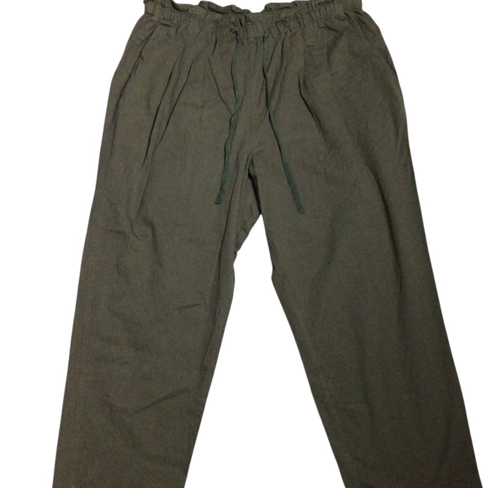 Very J Olive Green Pants XXXL Elastic Waist Pockets Cottagecore Beachy Relaxed